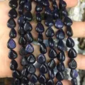 Primer plano de cuentas de gota de piedra de arena azul para creación de joyas DIY - 13x18mm (Aprox. 22 Cuentas/Tira) / Piedra de Oro Azul