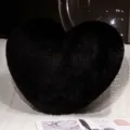 Black heart-shaped plush pillow soft mink velvet cute throw pillow for home decor sofa bedroom - Black Heart