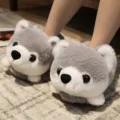 Chaussons en peluche animaux mignons pour femme et homme chauds hiver d'intérieur. - Taille unique (EU 35-38) / Pantoufles fermées husky