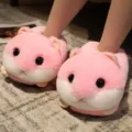 Pantoufles en peluche hamster mignon rose chaussures en coton chaudes hiver pour maison - Taille unique (EU 35-38) / Pantoufles fermées hamster rose