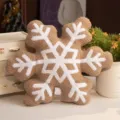 Joli coussin en peluche flocon de neige de Noël marron coussin douillet cadeau - Pendentif de 20cm / Coussin flocon de neige hexagonal - Beige