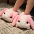 Jolies pantoufles en peluche lapin rose, chaussures d'hiver chaudes pour la maison et chambre. - Taille unique (EU 35-38) / Pantoufles fermées lapin à oreilles tombantes rose