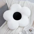 Leuke witte zonnebloem pluche kussen zachte bloem kussen voor woonkamer bank decoratie - Witte bloem - zwart hart