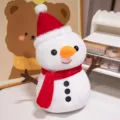 Weihnachts-Schneemann Plüschtier weiche Kuschelpuppe mit rotem Weihnachtsmannhut und Schal - Weihnachtsschneemann-Puppe