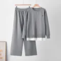 Ensemble en tricot gris, pull manches longues à ourlet superposé et pantalon large taille haute. - Taille unique / Haut Et Bas / Gris