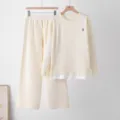 Ensemble tricoté pour femme col rond haut manches longues taille haute pantalon large beige - Taille unique / Haut Et Bas / Abricot