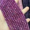 Detailed view of faceted 3x5mm purple natural stone abacus beads for DIY jewelry making - 85 Pieces/Pack / Natural Ruby