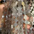 Detailed view of 12mm faceted grey natural stone clover beads for DIY jewelry making - Grey Agate