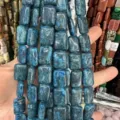 Close-up detail of rectangular mottled blue natural stone beads for DIY jewelry making accessories - Blue Agate
