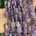 Detailed view of natural rectangular purple amethyst stone beads for DIY jewelry - Purple Crystal