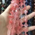 Pink clover natural stone beads strands for DIY jewelry making and handmade bracelets - 14x14x5mm (Approx 28 Units) / Watermelon red
