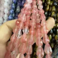 Facettierte Tropfenperlen aus natürlichem Rosenquarz für eigene DIY-Schmuckkreationen - 8*12mm (Ca. 16 Perlen pro Schnur) / Wassermelonenrot