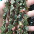 Green and pink natural unakite stone beads in four-leaf clover shape for DIY jewelry - 14x14x5mm (Approx 28 Units) / Unakite