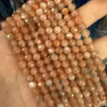 Cuentas redondas de ágata natural melocotón de 6mm facetadas para joyería artesanal DIY - Aprox. 62 Cuentas/Tira / 6mm / Piedra del sol