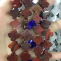 Red marbled natural stone four-leaf clover plum blossom beads for DIY jewelry making accessories - 14x14x5mm (Approx 28 Units) / Red Tourmaline