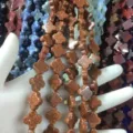 Goldstone four-leaf clover shaped loose beads for DIY handmade jewelry components - 14x14x5mm (Approx 28 Units) / Gold Sandstone
