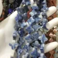 Blue natural stone four-leaf clover beads for DIY jewelry making and crafts - 14x14x5mm (Approx 28 Units) / Blue Spot Stone