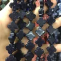 Blue sandstone clover beads for DIY jewelry making, sparkly gemstone spacer beads. - 14x14x5mm (Approx 28 Units) / Blue Goldstone