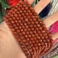 Cuentas de piedra de ágata roja natural facetada de 6 mm para accesorios de joyería hechos a mano - Aprox. 62 Cuentas/Tira / 6mm / Jaspe Rojo