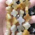 Natural stone four-leaf clover loose beads for DIY jewelry making in warm yellow tones - 14x14x5mm (Approx 28 Units) / Topaz