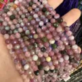Cuentas de ágata natural facetadas de 6 mm para accesorios de joyería artesanal - Aprox. 62 Cuentas/Tira / 6mm / Turmalina Flor de Ciruelo