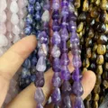 Facettierte Tropfen aus natürlichem Amethyst und Tigerauge-Kristallperlen für DIY-Schmuck - Amethyst