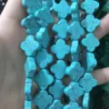 Natural turquoise stone four-leaf clover loose beads for DIY jewelry making and necklaces - 14x14x5mm (Approx 28 Units) / Turquoise