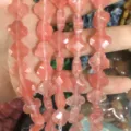 Faceted 12mm translucent pink strawberry quartz four-leaf clover loose beads for DIY jewelry - Watermelon red