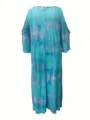 Detalle del vestido largo bohemio tie-dye, vestido maxi casual holgado para verano. - S / Azul