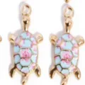 Gold-toned metal turtle charms with colorful enamel floral shell for jewelry making. - 15# Cherry Blossom Turtle