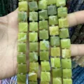 Close-up of natural green agate square beads for DIY bracelet making - 10*10*5mm (Approx 32 Beads Per Strand) / Southern Jade