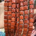 Close-up of natural red stone square beads with side grooves and curved surface for DIY jewelry - 10*10*5mm (Approx 32 Beads Per Strand) / Red Jasper