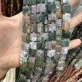 Detailed view of natural multi-colored square stone beads for DIY jewelry making - 10*10*5mm (Approx 32 Beads Per Strand) / India Agate