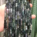 Natural green olive jade bamboo joint tube beads 5x12mm for DIY jewelry making - Approx 32 Beads Per Strand / Moss Agate