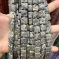 Detailed view of square grey marble stone beads with concave grooves for jewelry making - 10*10*5mm (Approx 32 Beads Per Strand) / Map Stone