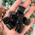 Macro view of 9x9mm black natural stone large hole cylinder beads for DIY jewelry making - Approx. 9*9mm / Black Agate