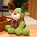 Joli jouet en peluche renne de Noël vert avec écharpe rouge et blanche poupée douce cadeau - Vert matcha