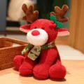 Peluche renne de Noel, animal en peluche rouge avec echarpe, jolie variante de cadeau. - Bordeaux