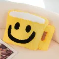 Coussin en peluche tasse de cafe souriante pour canape de salon et siege de voiture - 55x40cm / Visage souriant jaune et noir