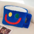 Blue fluffy coffee cup plush pillow cute smiley face sofa cushion home bedroom decor - 55x40cm / Blue Colorful Smiley Face