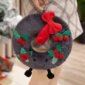 Cute Christmas wreath plush toy with little legs and red bow holiday hanging decoration. - Purple Garland 25cm