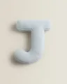 Light blue letter J plush pillow, soft sherpa alphabet cushion for kids room sofa decor. - Letter J
