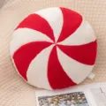 Coussin en peluche tourbillon rouge et blanc rond bonbon decoratif pour les fetes - 35cm / Rouge Blanc