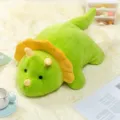 Cute green triceratops plush toy, soft stuffed dinosaur doll for kids companion and cozy room decor. - Lying Dinosaur Throw Pillow