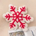 Coussin de noel en peluche blanche flocon de neige brode rouge decoration festive - 42 cm / Blanc