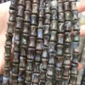Natural stone 8x12mm bamboo joint beads with mottled green and brown textures - 8*12mm (Approx. 32 Pieces/Strand) / Ruby in Zoisite Style