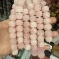 Close-up of carved pink rose quartz drum beads for DIY jewelry making - Approx 14*14mm (Approx 10 Pieces Strand) / Rose Quartz