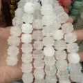 Macro detail of natural white stone drum-shaped beads for DIY jewelry making - White Crystal