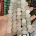 Macro view of carved drum-shaped translucent white natural stone beads for DIY jewelry - Approx 14*14mm (Approx 10 Pieces Strand) / Agate