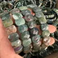 Natural Indian Agate 10x14mm faceted rectangular stone bead stretch hand bracelet - 10*14mm / India Agate